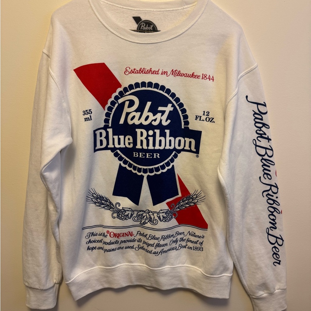 Pabst Blue Ribbon White Crewneck